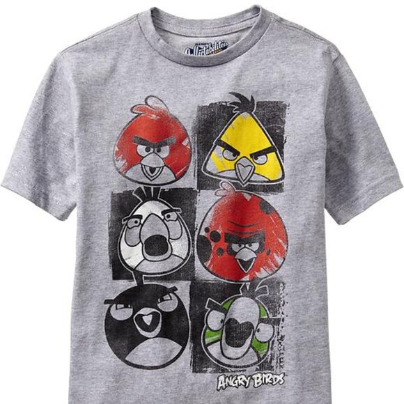 NWT Old Navy Angry Birds Game Graphic Tees T-Shirt Heather Gray Boys L 10 12 - Picture 2 of 2